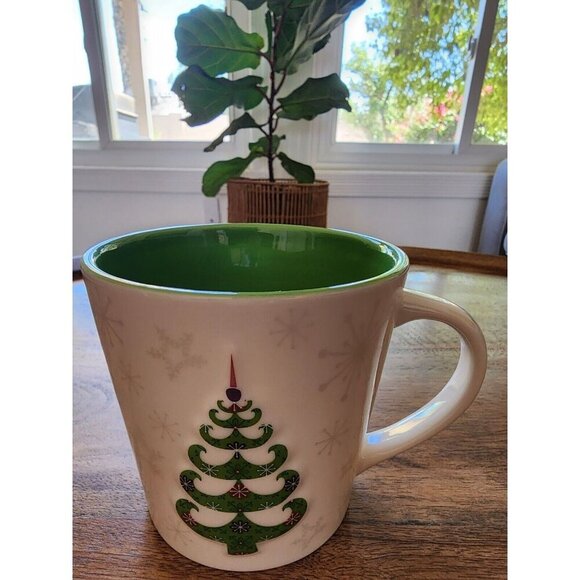 2006 Starbucks Holiday Embossed Tree & Silver Snowflakes Coffee Cup Tea Mug - Picture 1 of 4